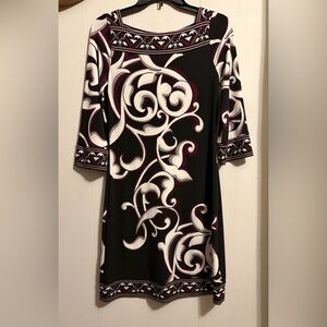 White House Black Market Black Dress with White and Plum Scroll Print